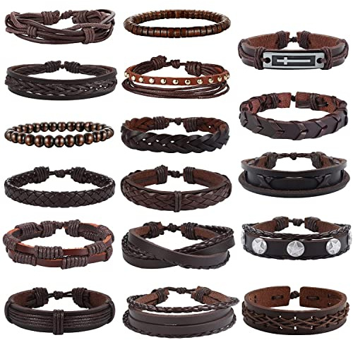MILACOLATO 17 Piezas Pulsera de Cuero Trenzado Brazalete Punk Accesorios Joyería para Hombres y Mujeres