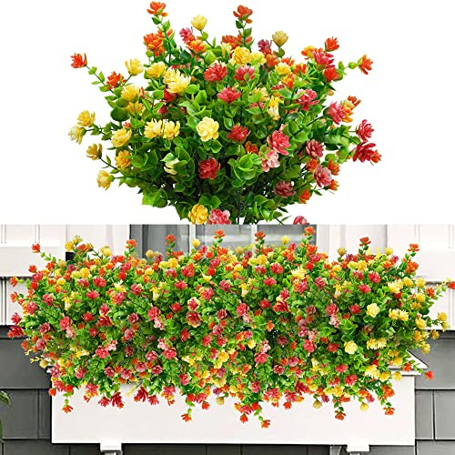 ROLLWAY 6 Bündel Künstliche Blumen Balkon Kunstblumen Wetterfest Herbstblumen Herbst Kunstpflanzen Außen Blumenstrauß UV-beständig Balkonpflanzen wie echt für Balkonkasten Innen Outdoor