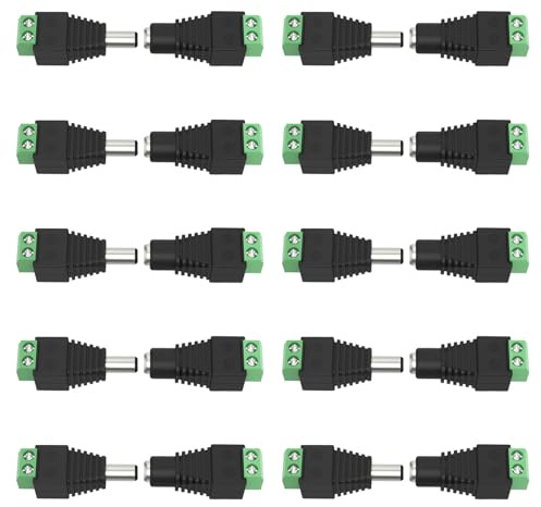 OXZEEWEE 10 Pairs (10 x Male + 10 x Female) 5.5mm x 2.1mm 12V DC Power Jack Adapter Connectors for Led Strip, CCTV Security Camera Cable Wire Ends Plug Barrel Adapter