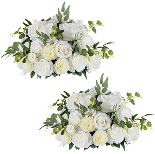 NUPTIO Blumenkugeln für Hochzeitstafeln 2 Stück 45cm Durchmesser Künstliche Blumenkugeln Blumenstrauß Party Tafelaufsätze für Tische Weiße Seidenrosensträuße Tafelaufsatz für Hochzeiten