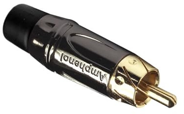 Amphenol Cinchstecker 2-pol chromfarben Kontakte vergoldet RCA Phonostecker mit Knickschutz in schwarz - ACPL-CBK
