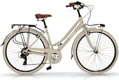 Airbici 605AL Damenfahrrad Citybike 28 Zoll Beige | Fahrrad Damen Retro Cityräder City Bike | 6 Gänge, Aluminiumrahmen, Schutzblech, LED-Licht und Gepäckträger City-Bike Damen (Beige)