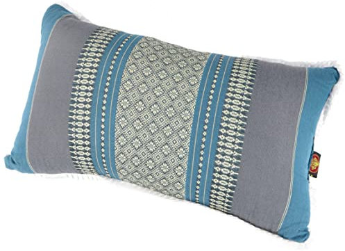 GURU SHOP Dekokissen, Meditations Stützkissen, Nackenkissen, Thaikissen Kapok - Blau/grau, 28x44x15 cm