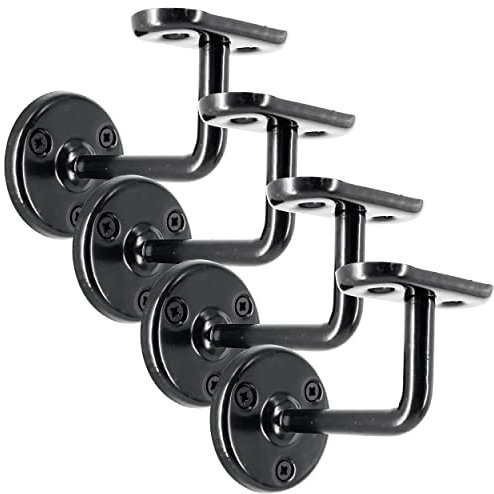 IRONTITE 4X Black Handrail Brackets, Heavy Duty Banister Rail Brackets, Suits Wood Or Metal Stair Banister Rails, Perfectly Finishing The Look of Your Hand Rail (2BBW)