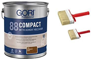 zbs24 Gori 88 Compactlasur eiche hell 5 Liter Holzschutzlasur, tropfgehemmte Mittelschichtlasur, inkl. 3-teiliges Pinselset zur einfachen Verarbeitung der Lasur