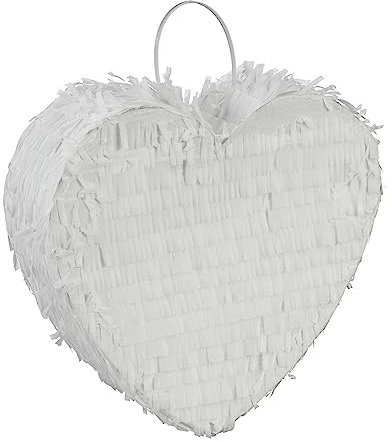 Relaxdays Pinata, heart shape, kids & adults, JGA & wedding, for filling, HxWxD 24x25x7.5 cm, whipped pinata, white, 1 piece.