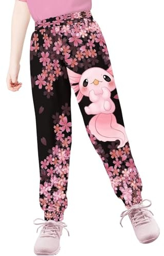 Eheartsgir Axolotl Cherry Blossom Girl's Joggers Sweatpants High Waisted Yoga Athletic Workout Baseball Pants Moisture Wicking Active Sweatpants with Pockets