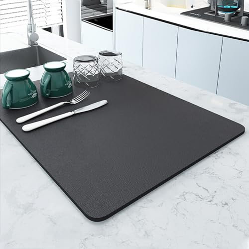 MOLEDINO Abtropfmatte Geschirr 30x40cm, Saugfähige Kaffeemaschine Unterlage Barmatte, Saugmatte für Spüle Küche Bar Kaffeemaschine, Diatomeenerde Trockenmatte rutschfest & Schnelltrocknend - Grau