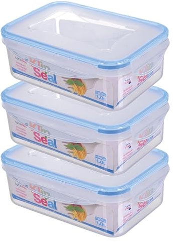 HOMESHOPA Plastic Airtight Food Storage Container, Leakproof Rectangle Container with Clip-Lock Lid, BPA Free Reusable Meal Prep Lunch Box Microwave Freezer & Dishwasher Safe (3 Pack, 1 Litre)
