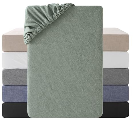 SOULFUL Spannbettlaken 140x200cm, 100% Gewaschene Baumwolle Bettlaken Spannbetttuch bis 25cm Matratzenhöhe, Atmungsaktiv mit Leinenartigem Griff, öKotex Zertifiziert-Salbei Grün