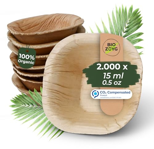 BIOZOYG Dipschalen 2000 Stück 15 ml quadratisch - Palmblatt mini Schälchen Fingerfood Schalen Einweg - Alternative zu Holz, kleine Schälchen für Dips und Dressings