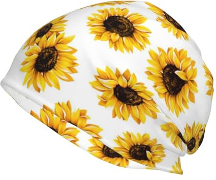 Strickmütze für Erwachsene, schwarz-weiß gestreift, warme Wintermütze, Outdoor-Mütze für Damen und Herren, breite Schalmütze., Sonnenblume, One size
