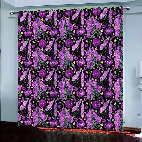 Verdunkelungsvorhänge Kräuselband Lila Blume 170 X 200 cm Set Kindergardinen Mädchen Verdunkelungsvorhänge Mit Ösen Blickdichter Kinderzimmer Schlafzimmer Vorhang -9M7B+B1