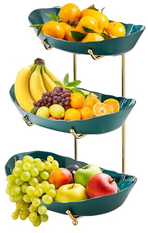 Irishom 3 Tier Acrylic Fruit Bowl for Kitchen Counter with Serving Bowls and Metal Stand - Tiered Basket for Vegetable Storage, Snacks, Nuts, Cake, Dessert - Party Wedding Buffet