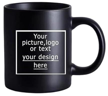 BAGLEV Taza De Café Personalizada con Logotipo/Texto Personalizado, Taza De Cerámica Negra De 350ml, Taza con Imágenes DIY, Regalo Personalizado Mug,350ml