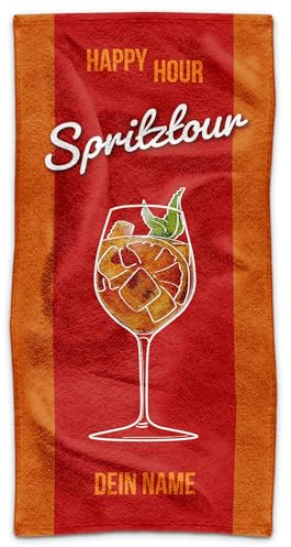 Print Royal PR Badetuch personalisiert mit Name - Happy Hour Spritztour - Handtuch Bedrucken, Geschenkidee für Familie, Freunde | Personalisiertes Fotohandtuch - 140 x 70 cm