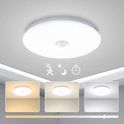 Yafido Plafoniera con Sensore di Movimento 15W, Ø15 cm Lampada da Soffitto LED, 3000K-6500K Plafoniera LED, 1150LM-Ideale per Bagno e Armadietto