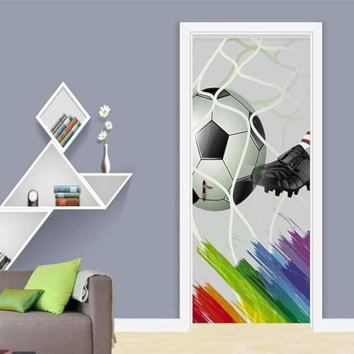 Fotomural Puerta 3D Fútbol A Rayas De Colores. 80 X 200 Cm Pegatinas De Puerta Murales De Pared Interior Papel Tapiz De Arte Calcomanías De Puerta Extraíbles Autoadhesivas Vinilo, Dormitor -6T1H5S6A5M
