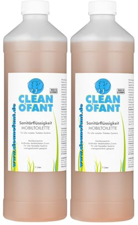 CLEANOFANT Öko-Sanitärflüssigkeit 2 x 1 Liter Mikrobiologischer Toilettenzusatz für Campingtoilette Mobiltoilette - Baut Fäkalien & Gerüche ab, 100% Biologisch Abbaubar, Entsorgung über Haus-Toilette