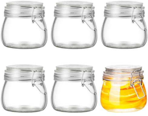 MEETOZ Clip Top Glass Jars - 500ml - 6 Pack,Clear Airtight Glass Storage,Reusable Mason Jar with,Perfect for Dry Food, Coffee Beans & Tea Bags | Kitchen Preserving & Spice Containers