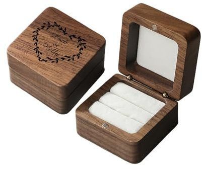 Benutzerdefinierte Hölzerne Hochzeitsringbox Mit Namen, Personalisierte Verlobungsringbox, Walnuss-Aufbewahrungsringbox, Hochzeitsgeburtstags Geschenke Für Frauen, Muttertag