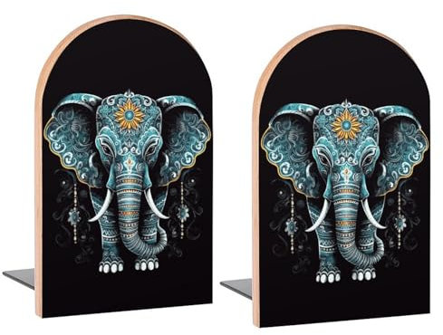 Buchstützen im Vintage-Stil, indischer ethnischer Elefant, dekorative Holz-Buchstützen für Regale, Schreibtisch, Zuhause, Büro, Buchstopper für Zeitschriften, Bücher, DVDs, 2 Stück