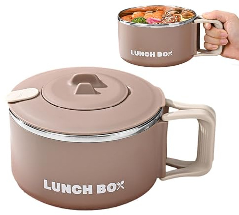 Qizeroty Bol À Nouilles Pour Micro-ondes, Bol À Ramen De 1 200 Ml Boîte À Lunch Cuiseur À Ramen Avec Couvercle Récipient À Soupe Micro-ondable De Capacité En Acier Inoxydable Ou Dortoir, Bureaux