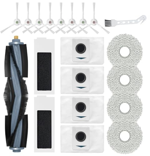 VACKING Pièces de rechange compatibles avec Ecovacs Deebot T20 Omni / T20e Omni Accessoires, 1 brosse principale, 2 filtres HEPA, 4 chiffons, 4 sacs à poussière, 8 brosses latérales