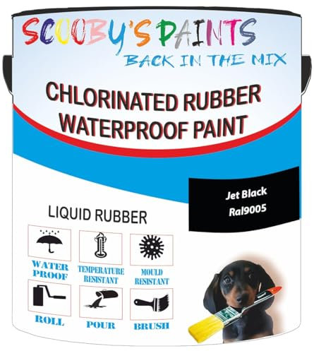 Scooby's Paints Chlorinated Rubber Waterproof Paint, Liquid Rubber (A1A Jet Black Ral9005, 0.5 Liters)