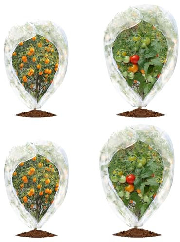 Paquete de 4 redes de malla para jardín con cremallera y cordón, 2 tamaños de red para pájaros, insectos y ciervos para protección de plantas, arbustos de arándanos, árboles frutales y verduras