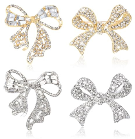 CHGCRAFT 4 broches elegantes de lazo de cristal de 4 estilos, broche de aleación de zinc con diamantes de imitación para mochila, ropa, decoración de fiesta, aniversario, accesorios de platino y