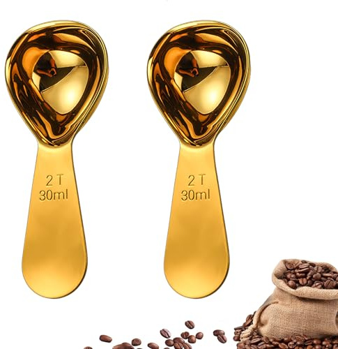 Juego de 2 cucharas medidoras de 30 ml, cucharas medidoras de gramos, cucharas dosificadoras, cucharas medidoras para dosificadores de café, café, azúcar y más (dorado)