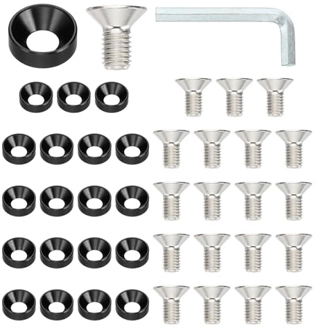PATIKIL 20 Piezas Kit De Arandelas Avellanadas M10 Con Cabeza Plana Negro | De Aleación De Aluminio, Para Tornillos Y Juntas De Accesorios Mecánicos Y Modelos DIY