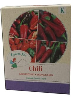 Grüne Fee - Chili-Anzucht-Set 4 x Saatgut Anzuchtbecher Kokosquelltabletten und Holzsteckern zum Beschriften Jalapeno M Habanero orange Cyklon Aji dulce Samen - 18220