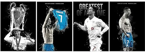 Generisch Fußballstar Wandposter Set, 4 Stück, Schwarz-Weiß Sportmotiv, 30 cm x 40 cm, Kinderzimmer Dekoration