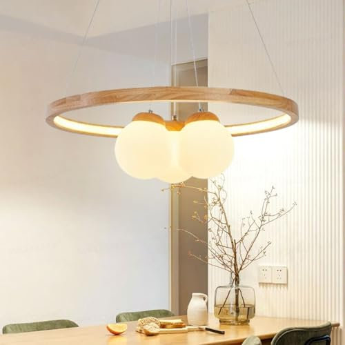 YUPIN Pendelleuchte Esstisch LED Hängelleuchte Holz Rustikal Dimmbar 50W Mit Den Fernbedienung Pendellampe Höhenverstellbar Moderner Hängellampe Harzleuchter for Küche Wohnzimmer Büro Cafe Kronleuchte