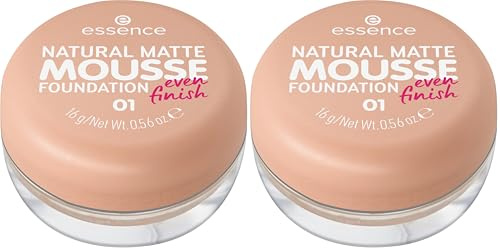 essence NATURAL MATTE MOUSSE FOUNDATION, Nr. 01, Nude, mattierend, abdeckend, Expressergebnis, matt, vegan, ölfrei, ohne Parfüm, ohne Alkohol, 2er Pack (15g)
