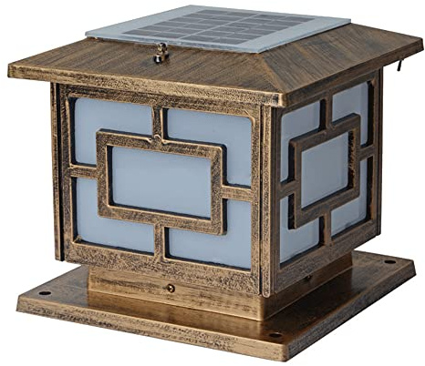 CCYENG Lampada a Colonna Solare Antica Cinese IP54 Impermeabile, Lampada a pilastro per Recinzione, Lampada a palo alimentata a energia Solare, Montaggio su molo, Lampada a palo Vint