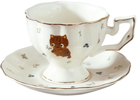 Milageto Tazze da cappuccino con piattino, tazza da caffè in porcellana floreale creativa, 250 ml, tazza da caffè, da tè per bar, ristorante, cucina, bevande, Nessuna Scatola di Imballaggio