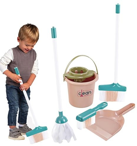 Reinigungsset für Kinder, Spielzeugbesen, Trolley mit Staubsauger, simulierte Werkzeuge | Interaktives Spiel für Zuhause und Schule, kleine und Mädchen
