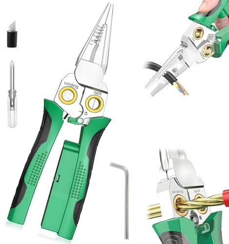 AURIVEE 8-in-1 Abisolierzange mit Spannungsprüfer, Multifunktions-Zange zum Schneiden, Abisolieren und Crimpen, Spannungstester 12-250V AC/DC für Phase/Nullleiter, Professionelles Elektriker-Werkzeug