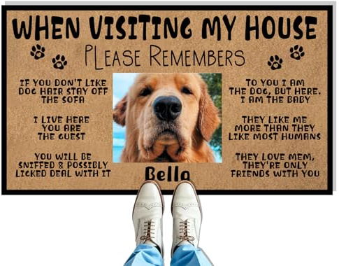 VUZUCOSH Personalized Dog Doormat Welcome to Our Home Door Mat Custom Funny Pet Welcome Mat, Custom Dog Photo Doormats - No Slip Kitchen Rugs and Bath Mat House Warming Gifts