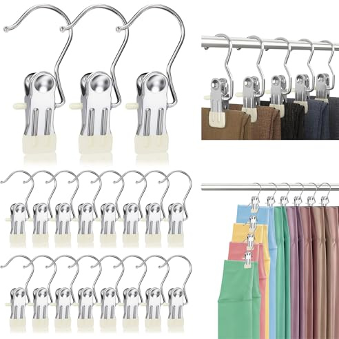 30 PCS Laundry Hooks Clips, Stainless Steel Clothes Pegs, Single Clip Clothes Hangers, 360° Rotatable Metal Boots Hangers, for Coat Hats Towels Socks Pants (30, beige)