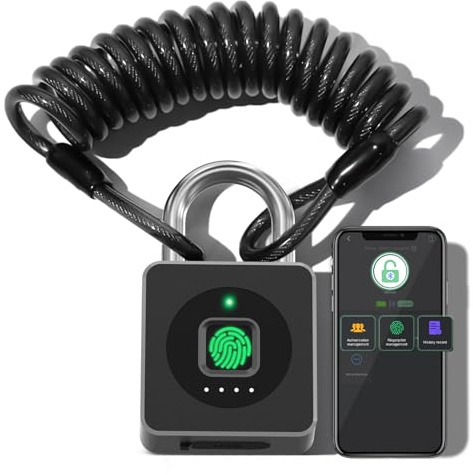 Anweller Fingerabdruck-Vorhängeschloss, Fingerabdruckschloss mit App, schlüsselloses biometrisches Schloss, intelligentes Vorhängeschloss, wasserdicht, geeignet für Fitnessstudio, Schließfächer, Tore