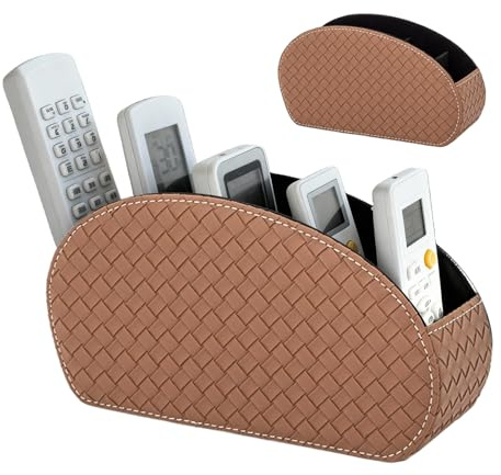 WIYETY HOMURY 1 pieza marrón Soporte de control remoto: organizador de escritorio con 5 bolsillos, accesorios de escritorio, organizador de escritorio de piel sintética para mandos a distancia