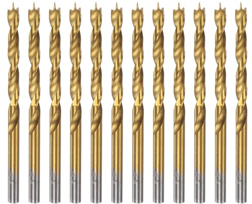 QUARKZMAN 12 Stück Brad Point Bohrersätze 4.5mm(11/64) Durchmesser HSS4241 Gerader Rundschaft Metrische Brad Point Spiralbohrer Für Tischler Holzarbeiten Kunststoff Gummi Goldfarben