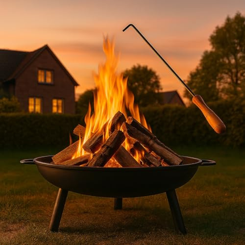 Worldgeil Feuerschale Feuerschalen für den Garten - Feuerstelle Ø 58 cm mit 43 cm Schürhaken - Feuerkorb mit 2 Tragegriffen für Lagerfeuer Garten & Terrasse - 2 Jahre Garantie (Ø 58 cm)