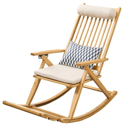 Silla Mecedora con Cojines, Sillon Lactancia de Bambú, Respaldo Ajustable en 6 Posiciones, Capacidad de Carga: 250 Kg, para Dormitorio, Salón, Jardín(Natural)
