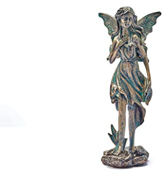 Magical Fairy Garden Ornament Outdoor Standing Bronze Effect Home Decor Figurine Angel Statue Sculpture for Patio Yard House Decoration 26CM