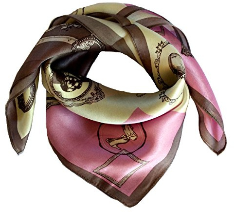 SeaBright Damen Seidentuch Tuch Nickituch Halstuch Bandana 100% Seide Satin 13 Momme Quadratisch 53X53 cm TC-S-SL-1804-53-2 Klassisch Pink Beige Braun